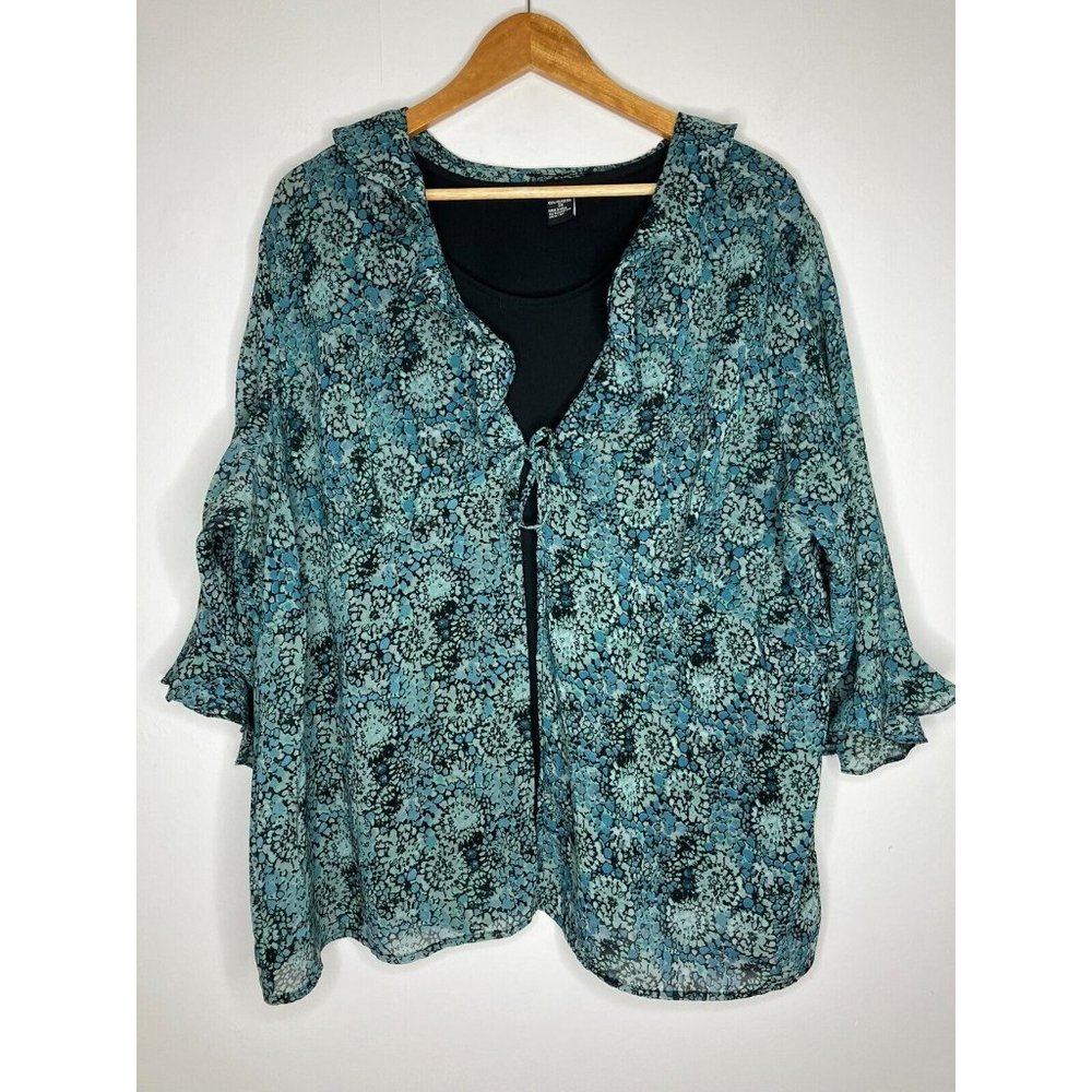 Club Z Collection Women's 3XL Blue Black Blouse w/ Tank